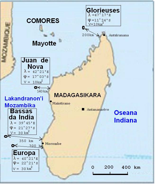 La carte des Iles éparses de Madagascar
